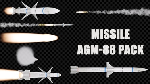 Realistic 3D Missile Flying through Clouds Animation with Alpha Channel