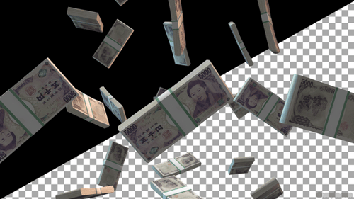 Animation zum Fall des japanischen Yen-Geldes im Wert von 5.000 Yen | Realistischer JPY-Währungsregen | Finanzielle Überlagerung