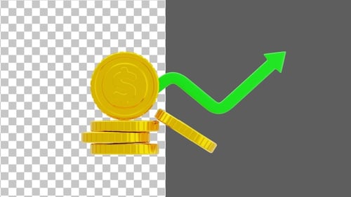 3D Dollar Coin Profit Growth | Alpha Channel