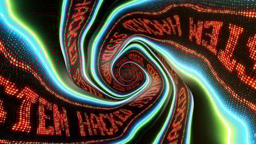 System Hacked Text on Tunnel Led Walls Animation, Background, Loop - Package
