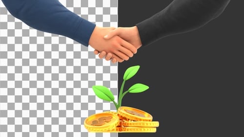 3D Animation of Two Business People Shaking Hands with Money Tree | Alpha Channel