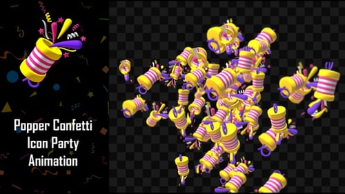 Colorful 3D Party Poppers Bursting Animation