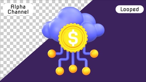 Animación 3D del nodo financiero de Cloud Bank | Alpha Channel