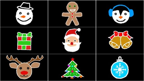 Hand-Drawn Christmas Animated Icons Collection with Alpha Channel