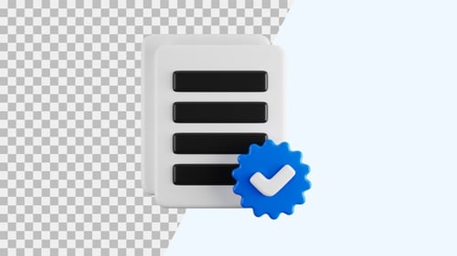 Animated 3D Document with Verified Checkmark Icon