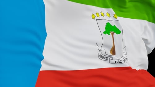 Realistic Waving Flag of Equatorial Guinea with Transparent Background
