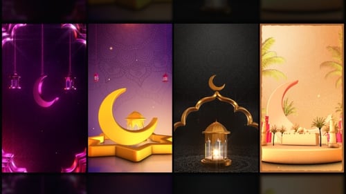 Elegant Glowing Crescent Moon and Lanterns for Ramadan