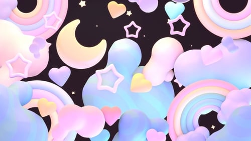 Cute Pastel Kawaii Dreamscape Elements Loop Background
