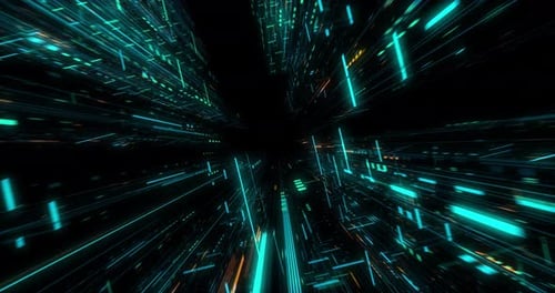 Fast Moving Futuristic Digital Data Tunnel Animation