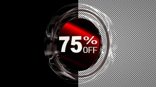 Glass circle with discount text - 75 percent off, Alpha Channel, Exclusive, Looped