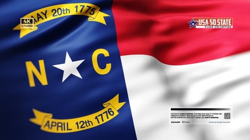 North Carolina State Flag Waving Realistic 3D Render