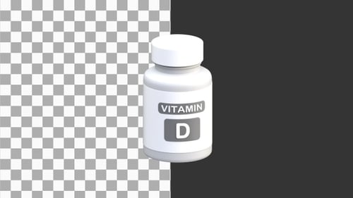 3D Vitamin D Supplements Bottle and Capsules | Alpha Channel