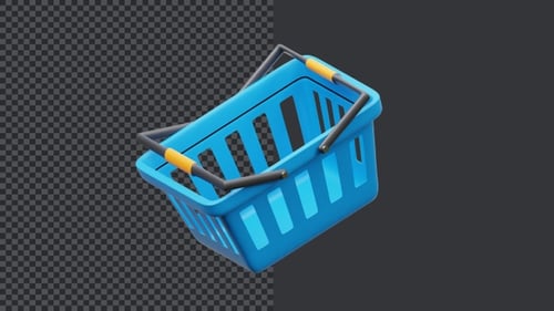 3D Blue Shopping Basket Rotation Loop Animation