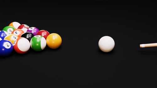 Bunte Billardkugeln mit schwarzem Hintergrund, 3D-Rendering.