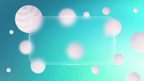 Glossy Glass Panel Reveal with Floating Abstract Spheres