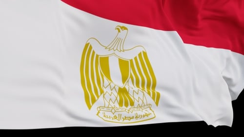 The Egypt flag with alpha channel waving in the wind in slow motion