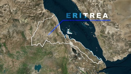 World Map Zoom to Eritrea with Country Name Reveal