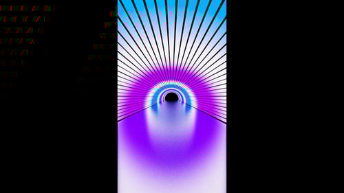 Vidéo verticale, arrière-plan d'animation de boucle de tunnel routier en arc violet et bleu