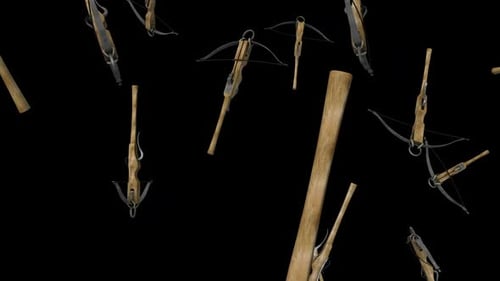 Dynamic 3D Crossbows Falling Down Animation Loop