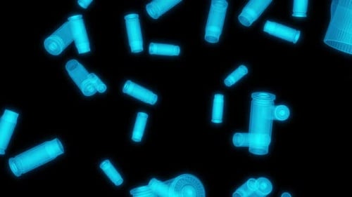 Futuristic Glowing Wireframe Bullet Casings Falling Animation