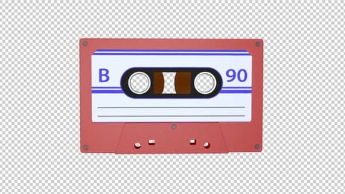 Rotating Isolated 3D Vintage Cassette Tape on Alpha Channel, Loop