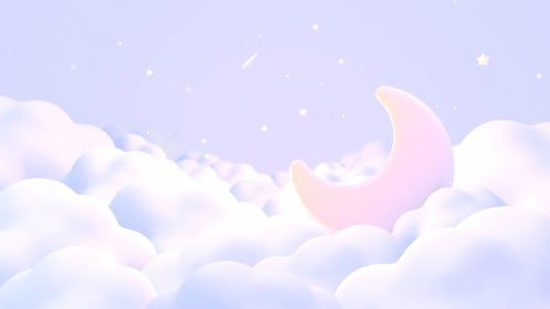 Animated Dreamy Moon and Stars in Pastel Sky Background