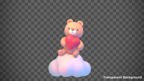 Cute 3D Teddy Bear with Heart on Cloud Animation