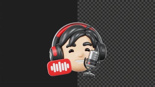 4K 3D Podcaster Man Animation Transparent Background