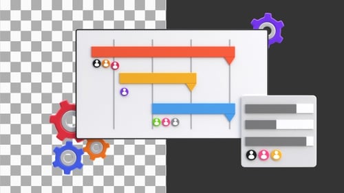 3D Animation of Project Task Timeline | Alpha Channel