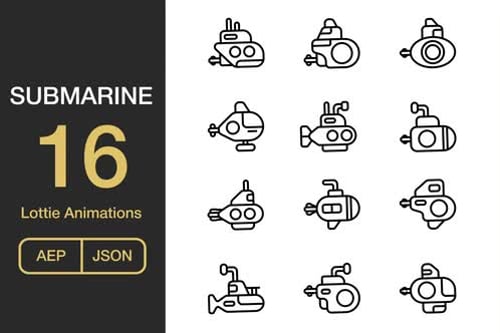 Animated Minimalist Submarine Icons Collection
