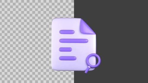 Animated 3D Document and Magnifying Glass Search Icon