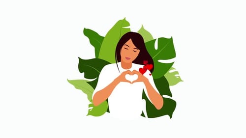 Flat Design Woman Showing Love with Hand Heart Gesture