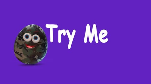 Cartoon Camouflage Egg Character Rolling Bouncing Text Reveal