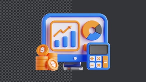3D Animation of Business Data and Financial Growth on Monitor