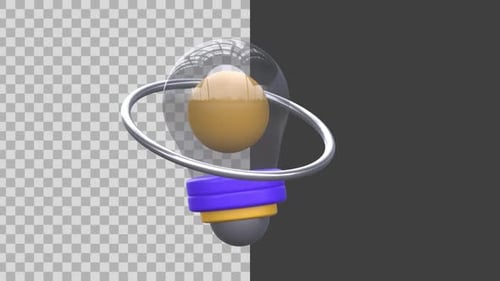 Animated 3D Lightbulb with Orbiting Atoms Representing Scientific Ideas