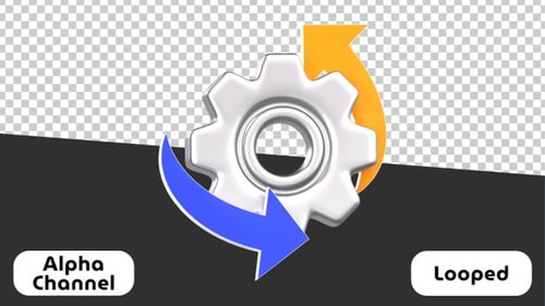 3D Animated Spinning Gear with Circular Arrows for Management and Process | Alpha Channel