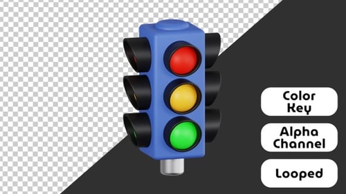 Modern 3D Traffic Light with Changing Red Yellow Green