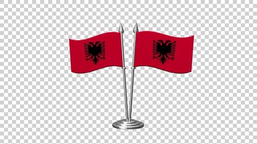 Albania National Flags Waving on a Chrome Desk Stand