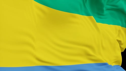 The Gabon flag with alpha channel waving in the wind in slow motion