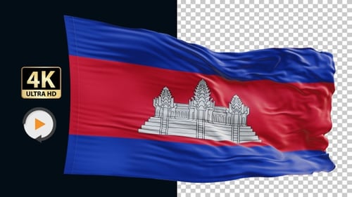 Cambodian Flag Waving Seamlessly on Black Background