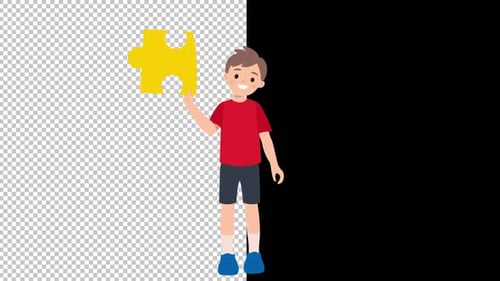 Junge mit Rätseln für den Autismus-Aufklärungstag Alpha Looped