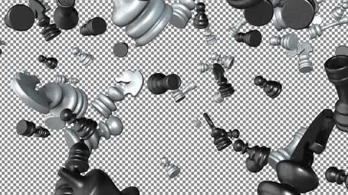 Falling Black and White Chess Pieces with Alpha Channel