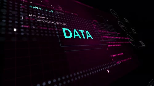 data, innovations, cyberspace and security words in 3d high tech animation. Digital futuristic