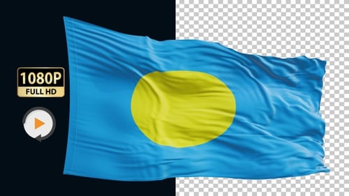 Waving Flag of Palau Realistic Animation Loop