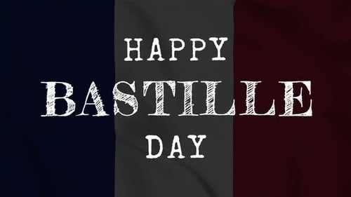 Happy Bastille Day White Text Animation