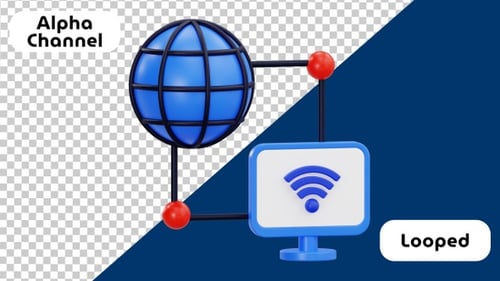 3D Globe with Wi-Fi Signal for Global Networking | Alpha Channel
