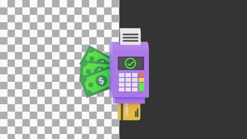 3D Animation of Pos Payment Machine And Card | Alpha Channel