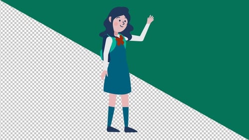 Animated Flat Design Schoolgirl Waving Hello