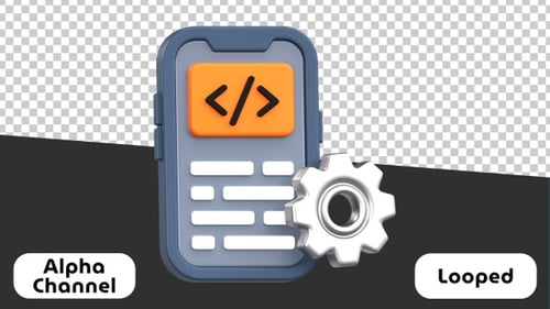 3D Mobile App Coding Process Animation | Alpha Channel