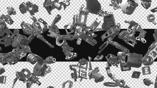 Metallic Industrial Parts Fly In Animation